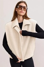NUEVO CON ETIQUETAS LUNE ACTIVE Junio Vegano Lana Mohair Malvavisco Blanco Dorado Cremallera Chaleco Talla S