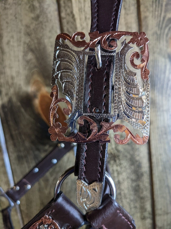 Halter Silver Show - Aceite oscuro - Acentos de plata y cobre - Tamaño caballo - Vástago de plomo Foto 2 de 4
