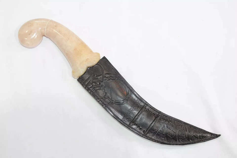 Cuchillo Daga Damasco Hoja de Acero Rosa Jade Piedra Mango Plata Koftgiri D55 Foto 2 de 4