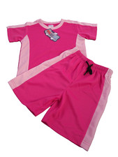 BNWT Girls Size 2 Cute Two Tone Pink Stretch Sports Tee Shirt & Shorts Set