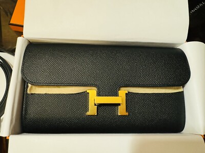 Hermes Constance Bag ToGo Wallet Noir Black Epsom Leather Gold