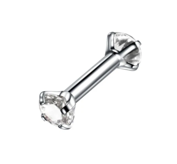 Piercing doppio brillantino tondo in acciaio chirurgico barretta trago helix per - Immagine 2 di 4