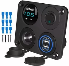 4 Gang Toggle Rocker Switch Panel Dual USB Car Boat Marine RV Truck Blue LED
