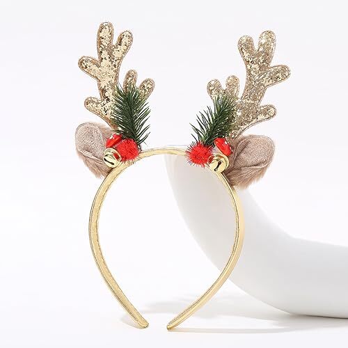 Christmas Headbands for Women Hair Bands Glitter Elk Antlers Golden Antlers - Zdjęcie 4 z 8