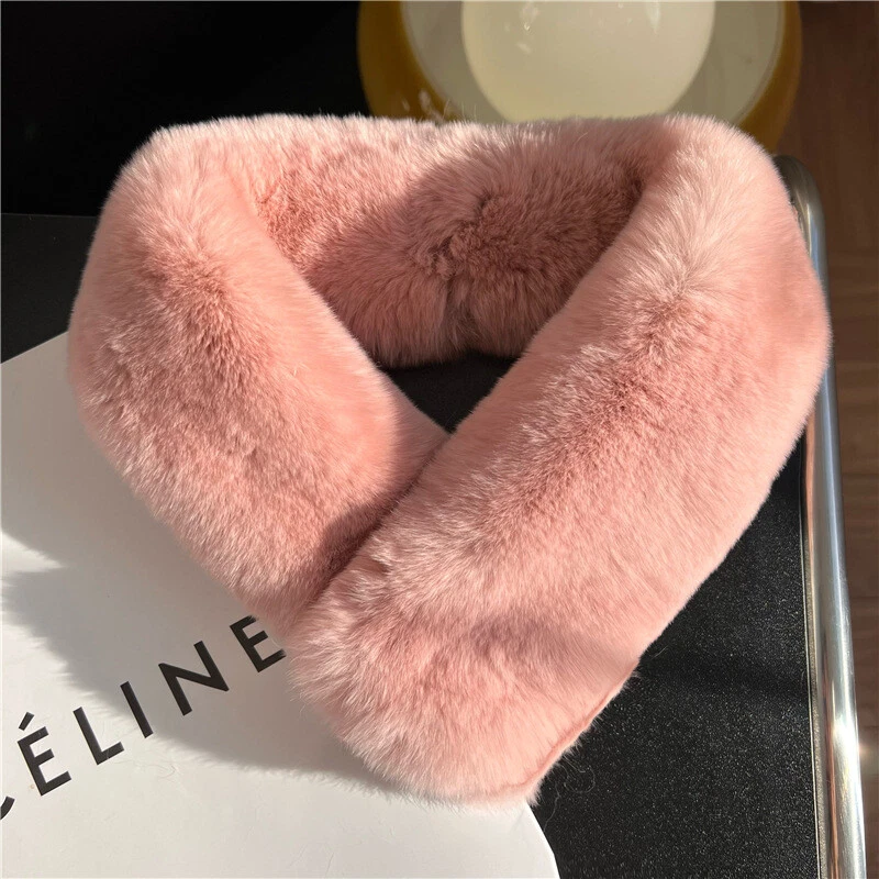 100% Real Rabbit Fur Scarf Knitted Neck Warm Collar Scarves Wraps Winter Women's