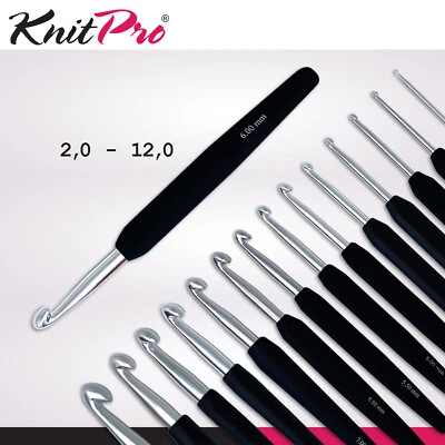 KnitPro Aluminium Häkelnadel Silber mit Softgriff Schwarz ergonomisch 15 Größen