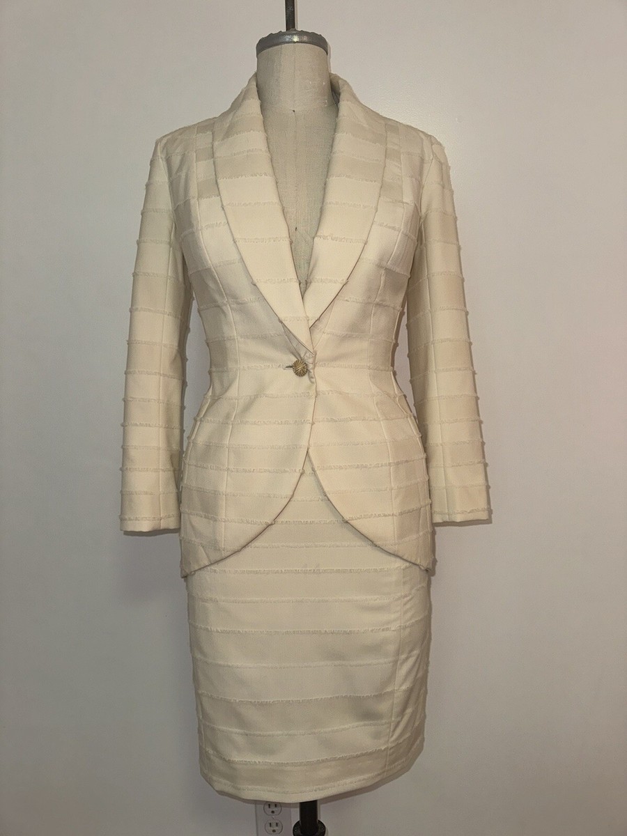John Galliano Ivory Skirt Suit Set Size 1999