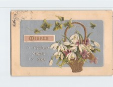 Postcard Wishes A Merry Xmas To You Flowers on a Basket Art Print Embossed Card