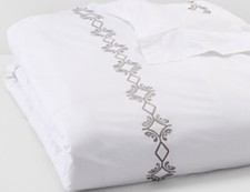 Sferra Argento Full / Queen Duvet White/Grey Embroidery Egyptian Cotton New