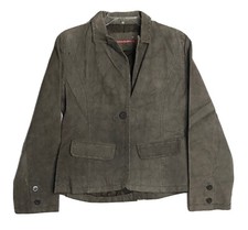 Jennyfer J Jacket Womens Medium Brown 100% Leather Suede Lined Button Blazer