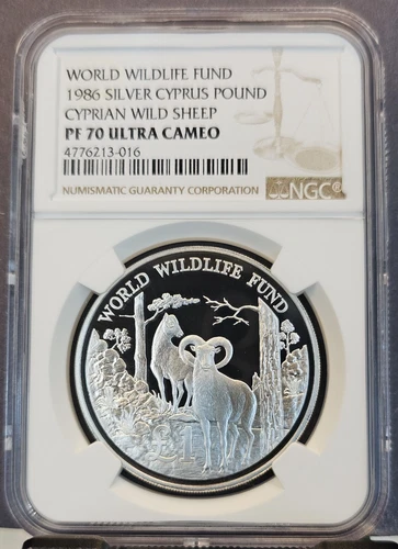 1986 CYPRUS SILVER POUND CYPRIAN WILD SHEEP NGC PF 70 ULTRA CAMEO PERFECTION