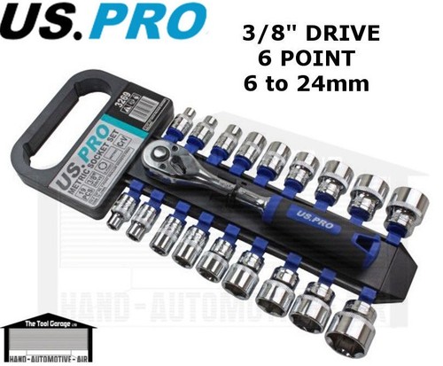 US PRO Tools Set Di Prese Basse 17pz 3/8 Dr, Presa 6 Punti 8-24mm - Foto 12