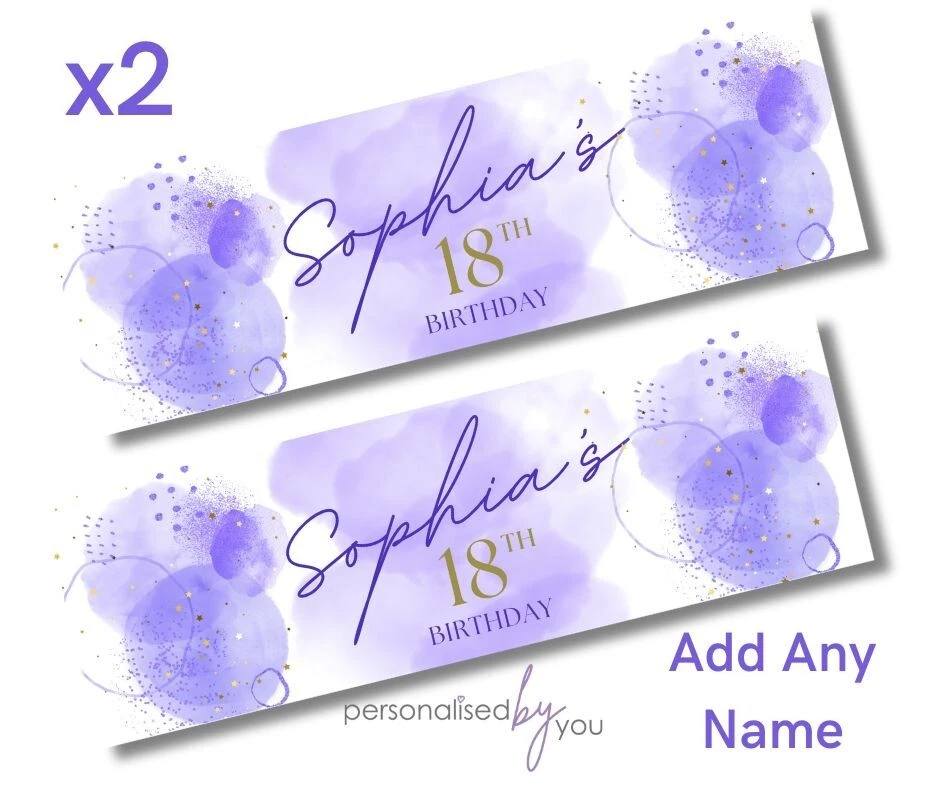MADVINL 2 x Personalised Birthday Banners Large 900x300 Purple Lilac Gold ADD NAME AGE