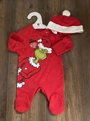 The Grinch roter Strampler und Mütze Weihnachten zweiteiliges Set bis zu 1 Monat neu mit Etikett