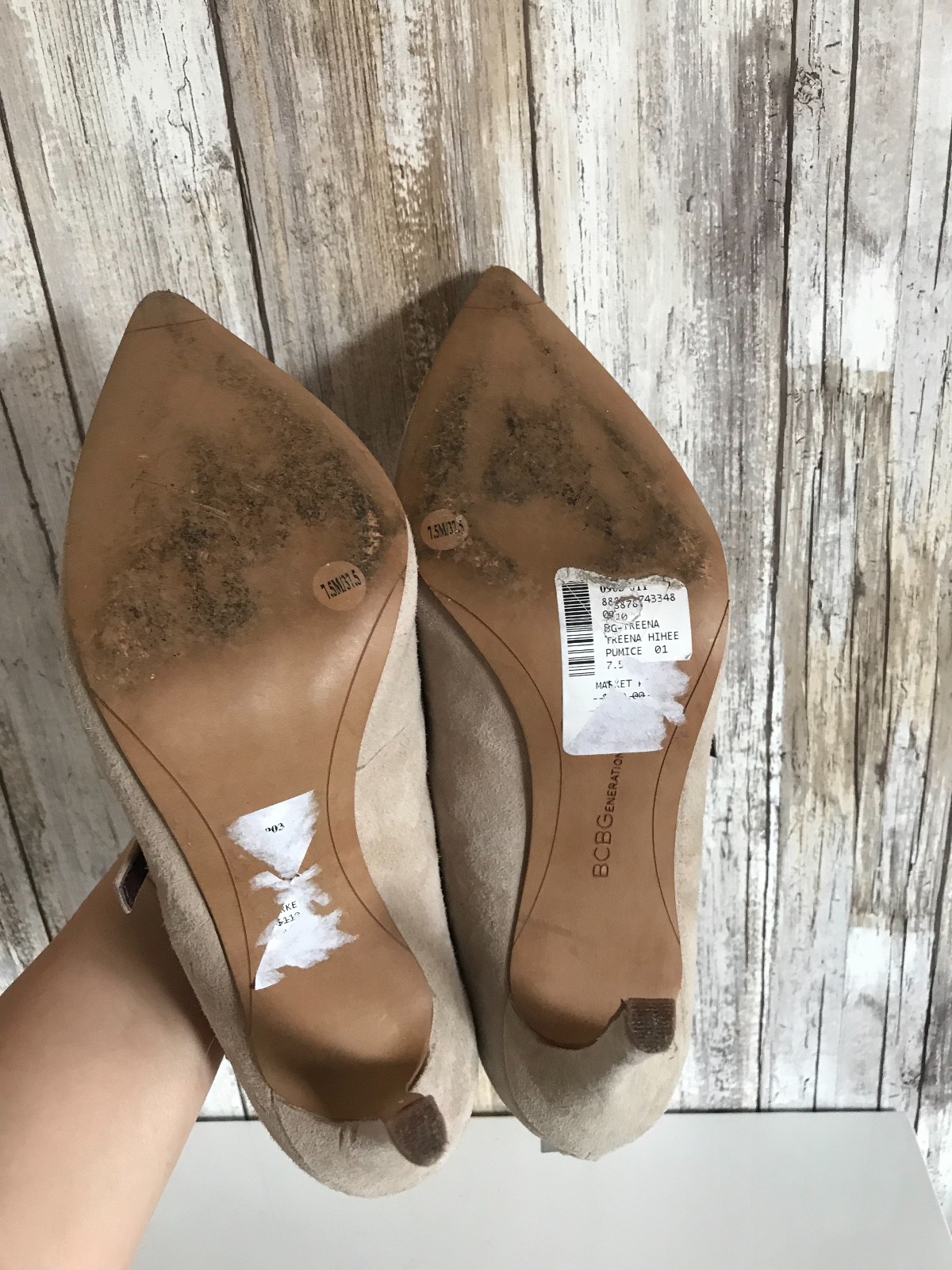 BCBGeneration Beige Nude Suede Multi Strap Heels … - image 9