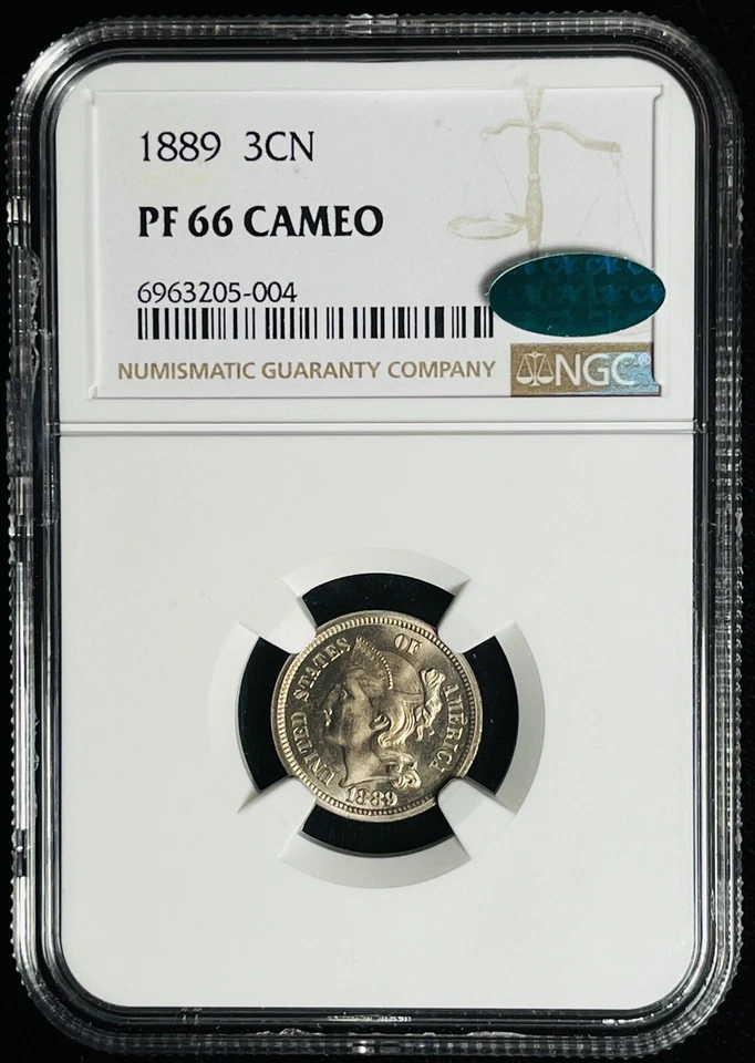 1889 3CN NGC PF66 Cameo CAC Phenomenal Eye Appeal Mintg 3,436 Last Yr Series C35 - Image 2 of 4