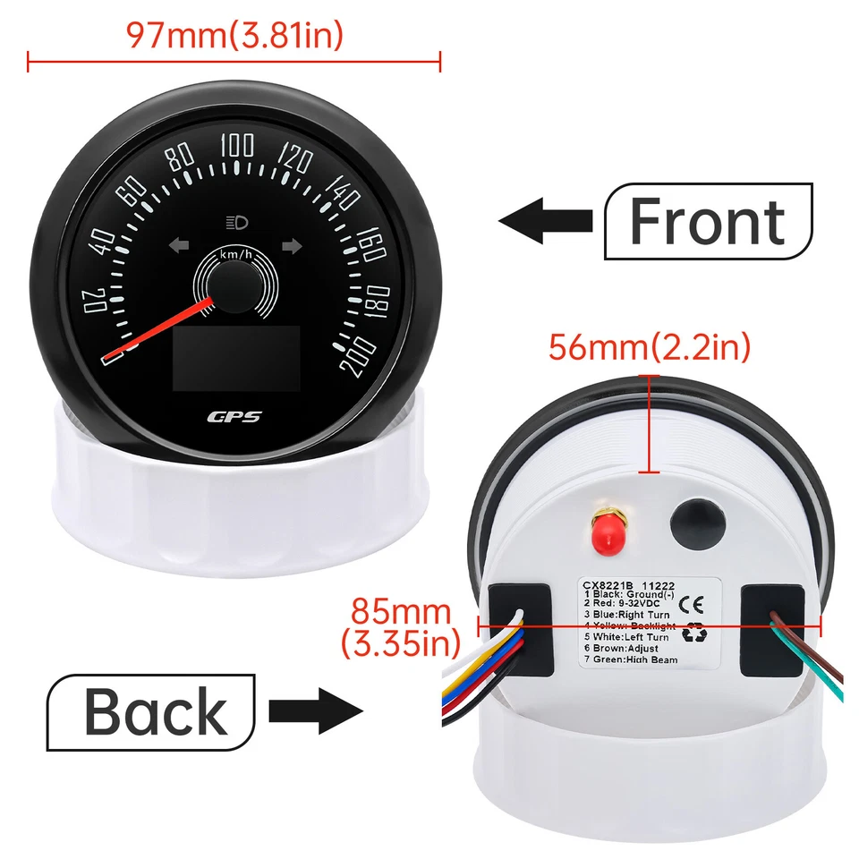 85MM Black GPS Speedometer 200km/h Gauge with TRIP COG For Boat Car Truck ATV - Image 4 of 4