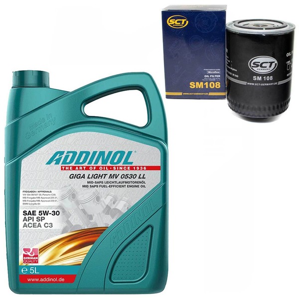 MotoröL Set 5W-30 Addinol 5 Liter + ÖLfilter SM 108 FüR Audi Seat VW Passat 1.9-image