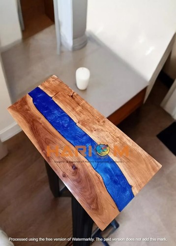 Table D'appoint Ou Salle à Manger Epoxzzy - Résine Bleu Saphir Et Châtaignier - 146x81 Cm