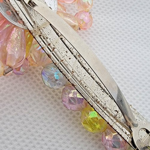 Vintage Pink Multicolor Flower Floral Bead (3-1/2" x 1-3/4") Hair Barrette Clip - Picture 15 of 16