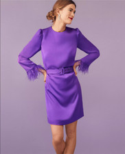 NEW ANN TAYLOR $198 VIBRANT THISTLE FEATHER CUFF BELTED SHIFT DRESS SZ 6