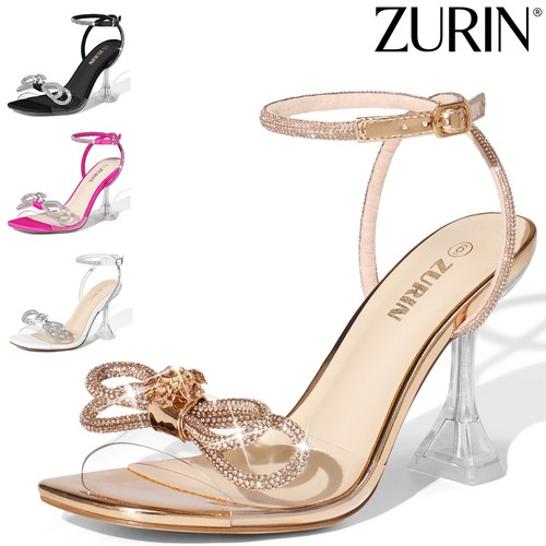 ZURIN Women's Bow Heeled Sandals Strappy Open Toe High Heels Wedding Party Shoes