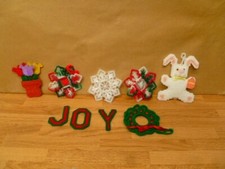 Lot of Completed Plastic Canvas Needlework Magnets  Ornaments - JOY, Flowers 