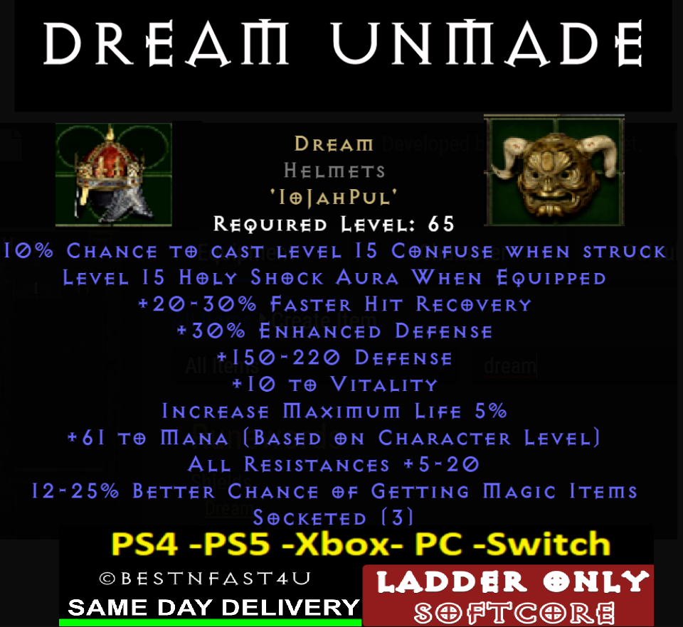 S6 LADDER DREAM Helm Holyshock PCXBOXPS4PS5SWITCH Diablo 2 Res