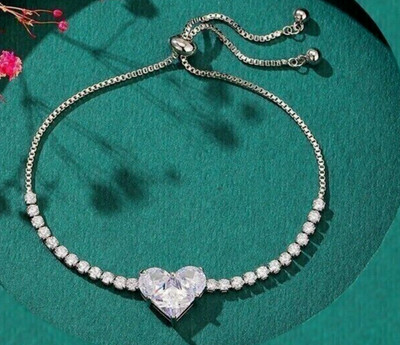 3Ct Heart Cut Lab-Created Diamond Women's Bolo Bracelet 14K White Gold Plated