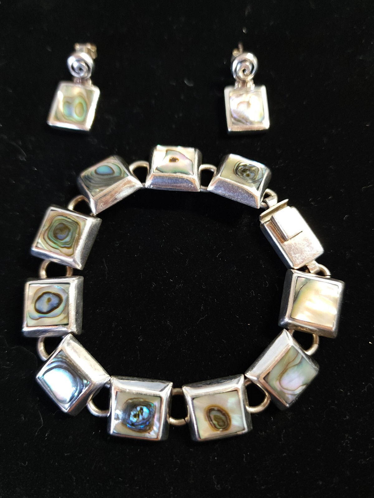 Sterling Silver Abalone Shell Square Links Bracel… - image 1