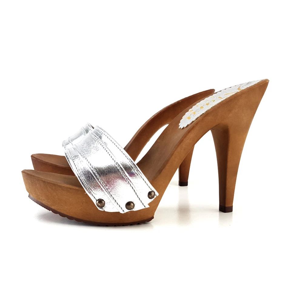 Zoccoli DA DONNA SILVER  Made in Italy 35 al 42 - Tacco 11-K21301 ARGENTO - Immagine 4 di 4