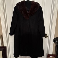 Vintage 100 Black Wool Coat With Brown Real Fur Collar Women s Sz M/L