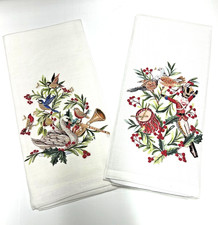 POTTERY BARN 12 DAYS OF CHRISTMAS EMBROIDERED GUEST TEA TOWELS SET OF 2 *NIP*