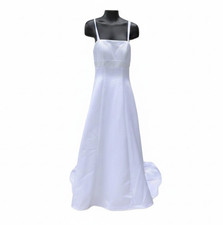 Davids Bridal Michaelangelo Wedding Dress XS 6 White Beaded Empire Waist Train