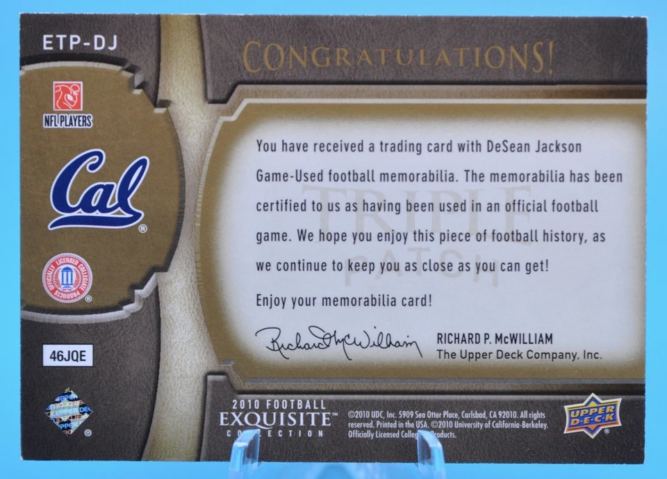 2010 Exquisite Collection Desean Jackson Triple Patch/75 Logo! Eagles - Image 2 of 2