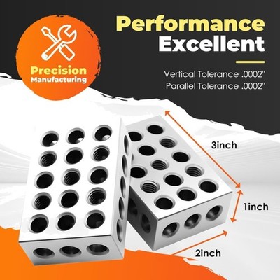 123 Blocks 23 Holes 1 2 3 Block Within .0002'' Tolerances 3-2-1 Blocks Set Use...