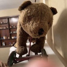 Early 1900 s Antique Teddy Bear Ride-on Childs Toy On Wheels