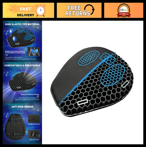 3D Honeycomb Gel Motorcycle Seat Cushion, Pressure Relief Pad, Breathable Non-Sl