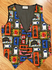 Vintage Halloween Vest w/ Ghost Pumpkin Bat Witch Vampire M