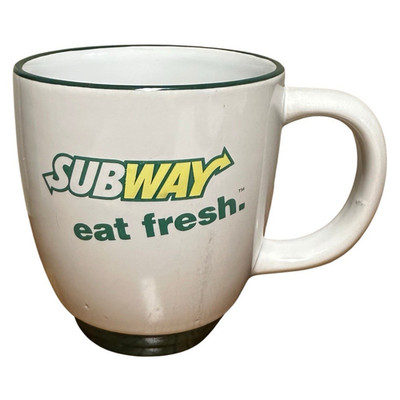Subway Eat Fresh Ceramic Coffee Mug White/Green/Yellow Logo Decor