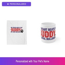 Custom Bulldog Paw Print Gift Set Blanket Mug Personalized Pet Name Bundle
