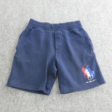 Polo Ralph Lauren Shorts Kids 10-12 Blue Fleece Sweat Elastic Waist Graphic Logo