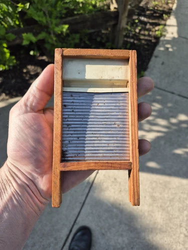 Antique Vintage Small Miniature Childs Toy Washboard Tin And Wood Nice Patina 