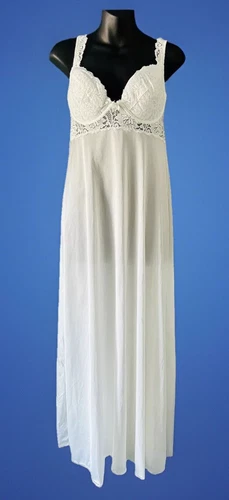 UNDERCOVER Rara camicia da notte vintage Victoria's Secret etichetta oro avorio maxi sexy USA *leggi*