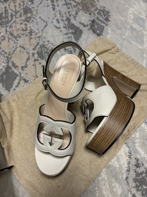 Gucci Interlocking G Platform Heel Sandals Mystic White Cosmos EU 39.5 / US 9.5