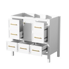Solid Wood Frame Bathroom Storage Cabinet W 5 Drawers Soft Closing Doors