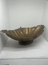 Vintage Ornate Hammered Brass Oval Pedestal  Planter Bowl Pot 24”
