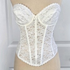 Q.T. White Lace Long Line Strapless Bustier Bra Vtg Size 36C Underwire Lingerie