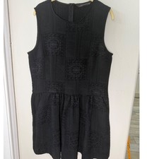 Zara Woman Black Textured Jacquard Mini Dress Sleeveless Dark Academia Boho XL