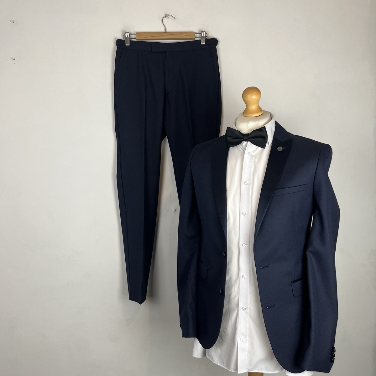Marks Spencer Tuxedo Dinner Suit Piece Men's 36R Navy Blue 30W